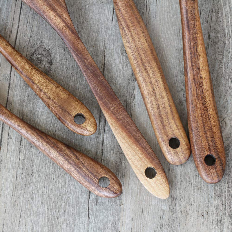 NewNest Australia - Wooden Spoons for Cooking, ADLORYEA Wood Utensils Set for Nonstick Cookware, 100% Handmade by Natural Teak Wood Without Any Painting 