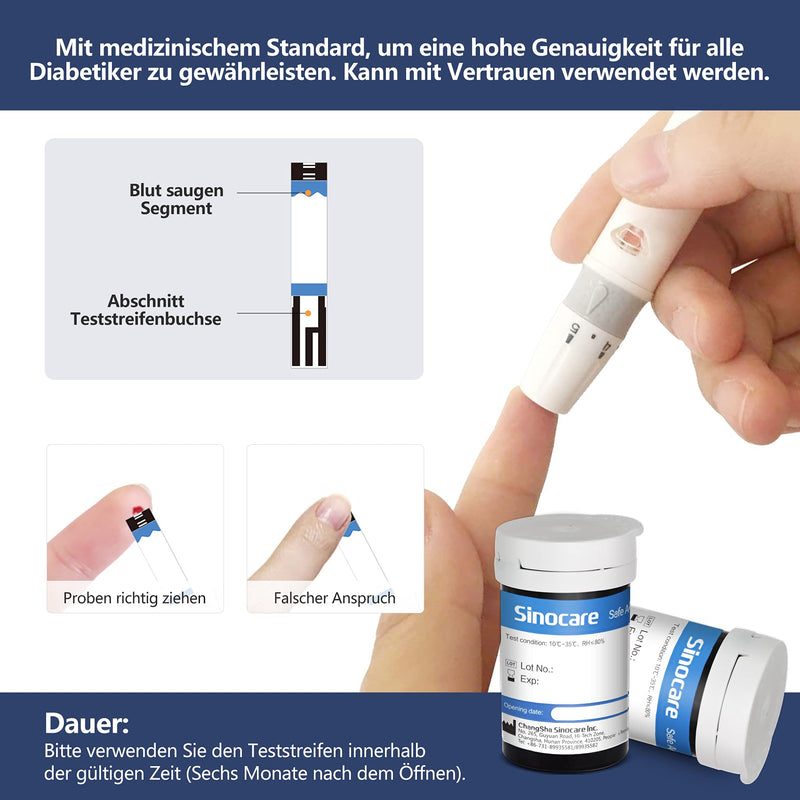 sinocare Safe Accu2 test strips x 100 + lancets blood sugar x 100 for diabetes test diabetes type 2 & diabetes type 1 (only for Safe Accu2) - NewNest Australia