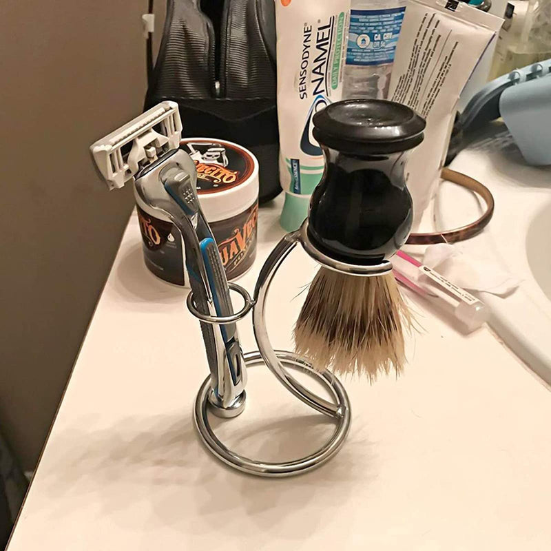 Shaving Brush Stand Holder, Silver Razor and Brush Stand, Shaving Brush Stand, Portable Razor and Brush Stand, Stainless Steel Shaving Stand for Men - NewNest Australia