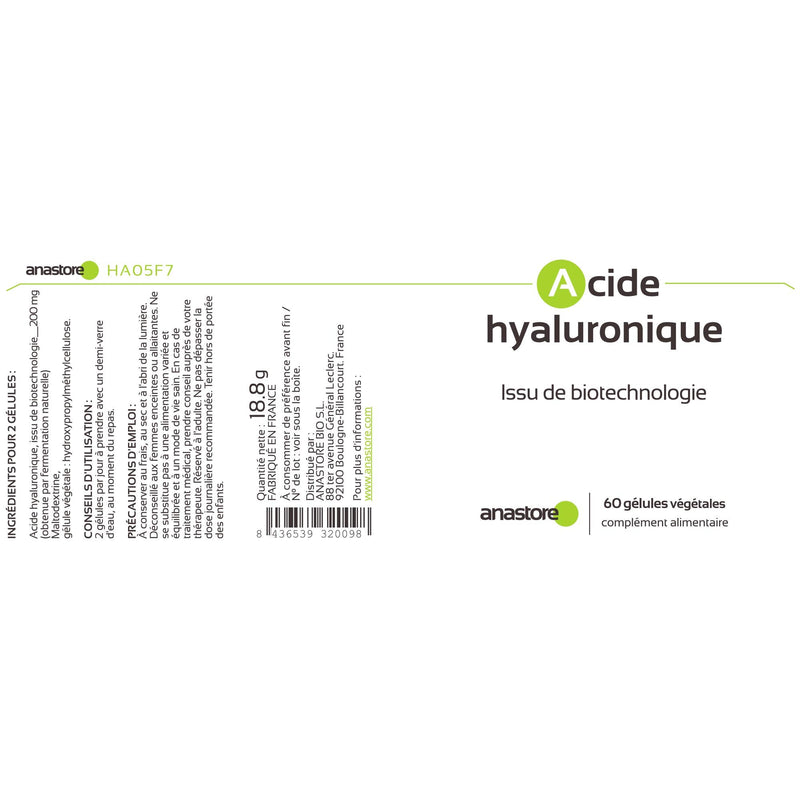Biotechnologically derived hyaluronic acid, 100 mg / 60 capsules, guaranteed purity of the product is at least 90%, eyes, joints, skin, immune - NewNest Australia