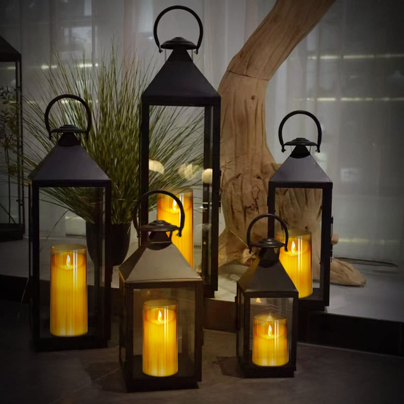 NURADA Flickering Flameless Candles: LED Pillar Candles with Imitation Glass - Acrylic Battery Candles with Remote and Timer, Pack of 3 (D:3"x H:4"5"6") & Gold… 3"x4''5''6" - NewNest Australia