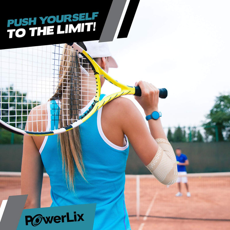 PowerLix Elbow Brace Compression Support (Pair) - Elbow Sleeve for Tendonitis, Tennis Elbow Brace and Golfers Elbow Treatment, Arthritis, Workouts, Weightlifting – Reduce Elbow Pain Beige Small - NewNest Australia