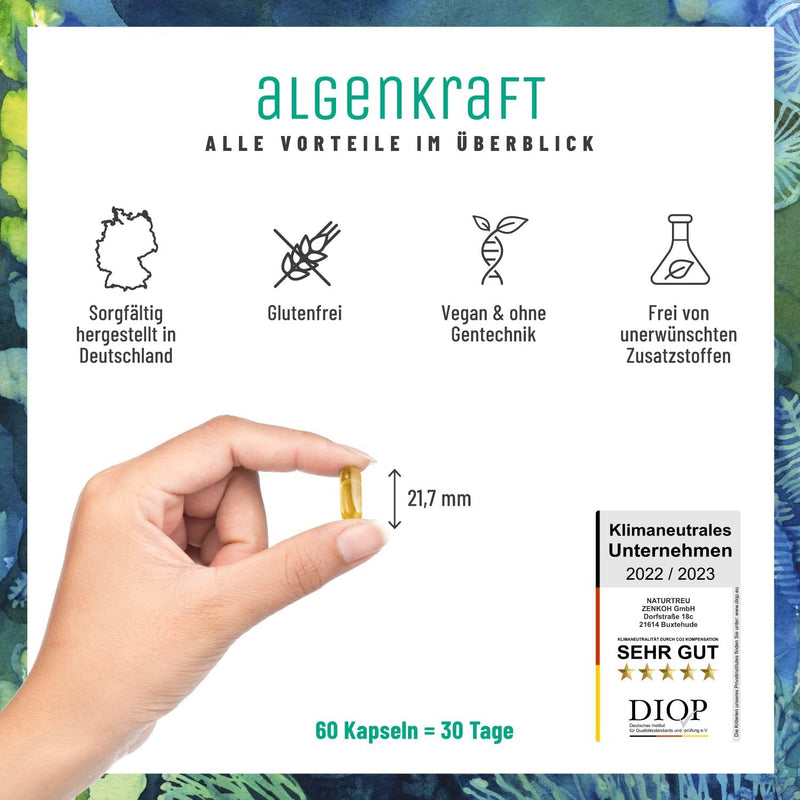 Naturtreu Algae Power - Omega 3 Vegan From Algae Oil - 1000Mg Omega 3 Algae Oil From Sustainable Cultures - Microalgae Oil With High Doses Of Dha & Epa In The Optimal Ratio - Laboratory Tested - NewNest Australia