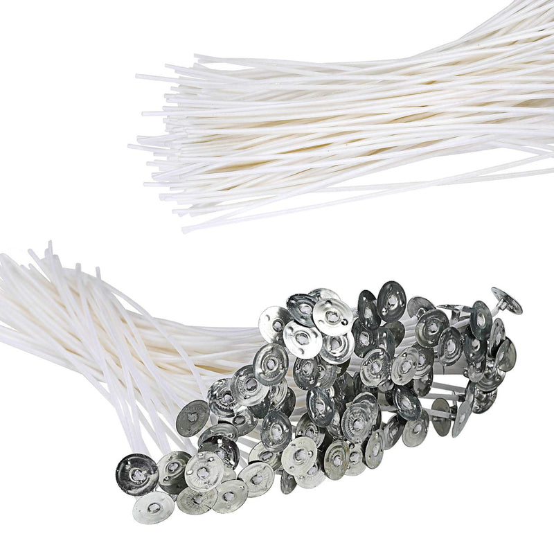 300Pcs Functional Smokeless Candle Wicks,100pcs Wicks Sticker, Pre-Waxed Cotton Core Wicks with Metal Sustainer Tabs for Pillar Candle Making and Candle DIY Christmas Gift,9cm/3.5in,15cm/6in,20cm/8in - NewNest Australia
