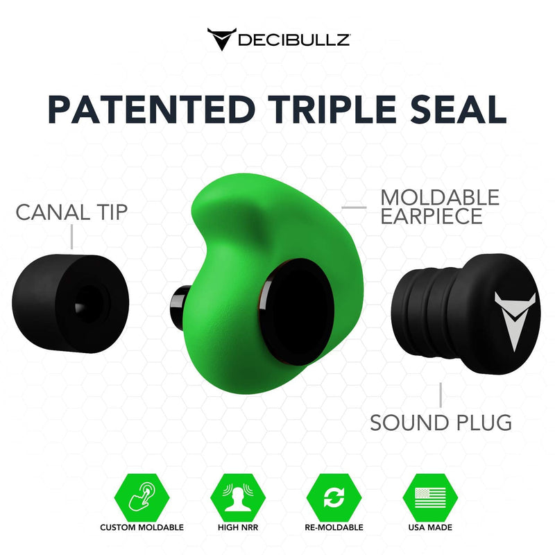 Decibullz - Custom Molded Earplugs, 31dB Highest NRR, Comfortable Hearing Protection for Shooting, Travel, Work and Concerts Green - NewNest Australia