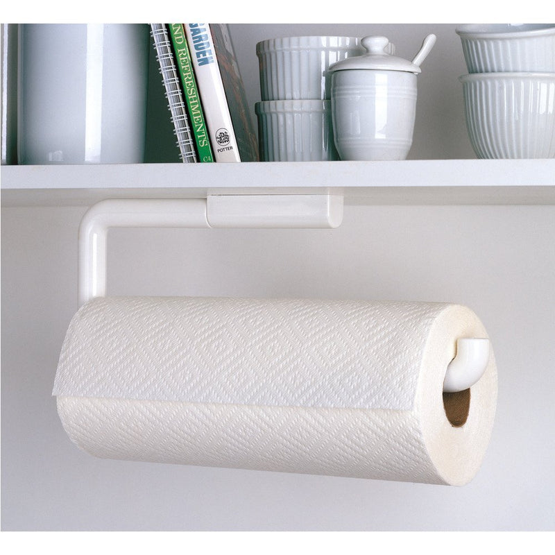 NewNest Australia - iDesign Plastic Wall Mounted Metal Paper Towel Holder, Roll Organizer for Kitchen, Bathroom, Craft Room, 13" x 5" - White Mounted Paper Towel Holder 