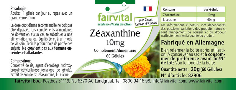 Fairvital | Zeaxanthin capsules 10mg - HIGH DOSE - VEGAN - 60 capsules - NewNest Australia