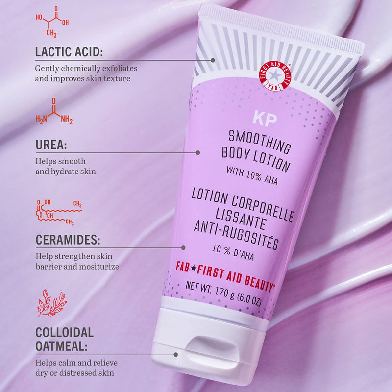 First Aid Beauty KP Smoothing Body Lotion Chemically Exfoliates and Moisturizes with 10% Lactic Acid (AHA), Urea, Colloidal Oatmeal and Ceramides ñ 6 oz - NewNest Australia