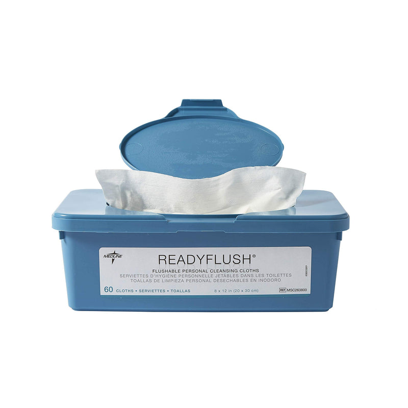Medline ReadyFlush Large Adult-Sized 8x12 Personal Cleansing Cloths - Tub of 60 Flushable Wipes Standard - NewNest Australia