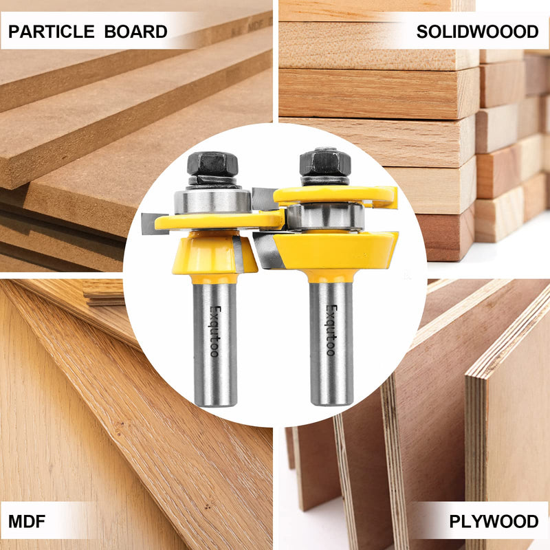Exqutoo 1/2-Inch Shank 2 Set Bevel Shaker Rail and Stile Router Bits, Rail and Stile Router Bit Set for Cabinet Door Rail, Stile and More (3/8-Inch Cutting Depth, 7/8-Inch High)… 1/2 Shank - NewNest Australia