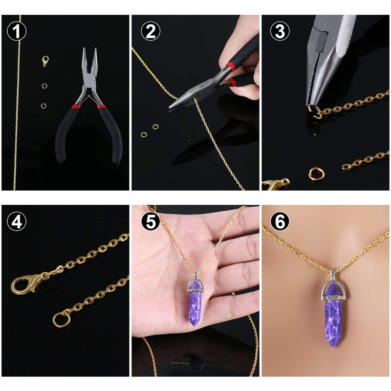 39.4 Feet 2 mm Link Chain Necklace Jewelry Plier with 30 Pieces Lobster Clasps and 100 Pieces Jump Rings for Jewelry Accessories DIY (Gold Color) Gold - NewNest Australia