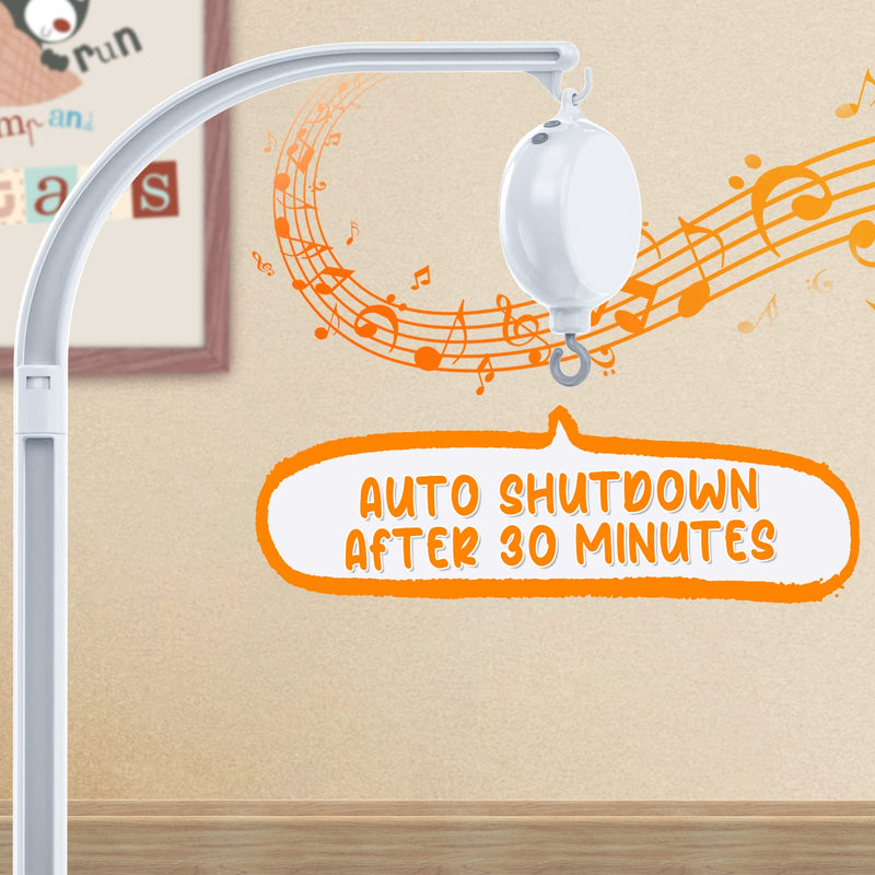 FEISIKE Baby Crib Mobile Arm with Music Box Spin Motor,23 Inch,Volume Control,3 Modes(Turn & Music,Turn Only, Music Only),Nursery Decor Hanger,Holder for DIY Clamp Mobile,12 Lullabies,30 Min Auto-Off White,mobile arm with music box - NewNest Australia