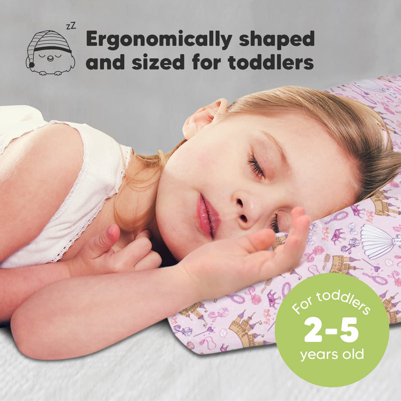 Toddler Pillow with Pillowcase - 13X18 Soft Organic Cotton Toddler Pillows for Sleeping - Machine Washable - Toddlers, Kids, Child - Perfect for Travel, Toddler Cot, Bed Set (Dear Princess) Dear Princess - NewNest Australia