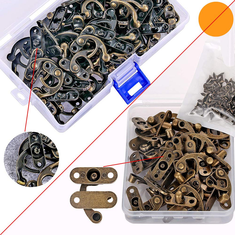 PGMJ 20 Pieces Jewelry Box Hardware Thickened Solid Bronze Tone Antique Right Latch Hook Hasp Horn Lock Wood Jewelry Box Latch Hook Clasp and 80 Replacement Screws (Right Latch Buckle) - NewNest Australia