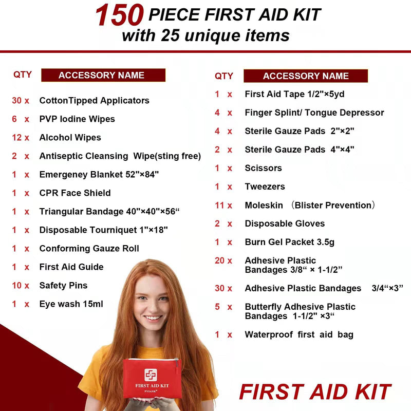 First Aid Kit, PYSANR 150 Piece Small First Aid Kits with Foil Blanket, Scissors First Aid Bag for Emergency, Home, Camping, Travel, Sports, Office, Outdoor, Car, School - NewNest Australia