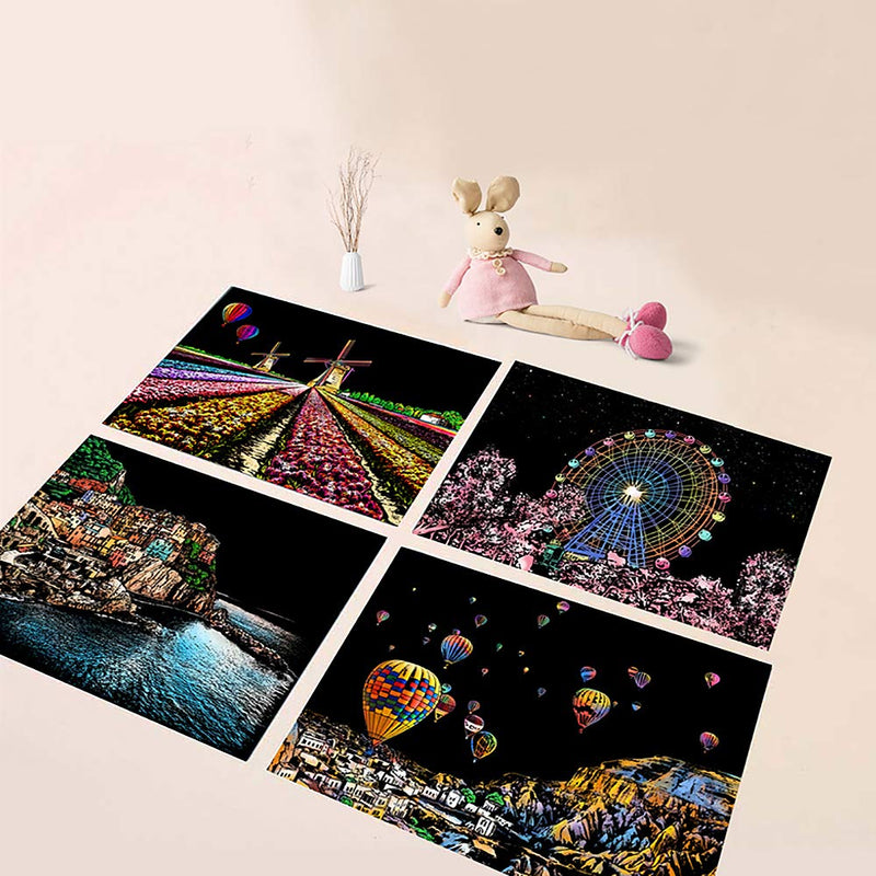 MIASTAR Scratch Painting Kits for Adults & Kids, Craft Art Set, Rainbow Scratch Painting Paper, Sketch Night View Scratchboard, 16'' x 11.2'' Creative Gift with 6 Tools kit (America / Europe) America / Europe - NewNest Australia