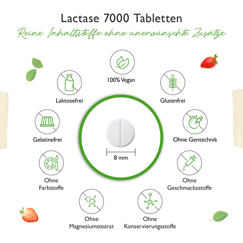 Lactase 7,000-365 Tablets With Immediate Effect - High Dose With 7,000 Fcc Units - For Lactose Intolerance + Milk Intolerance - No Unwanted Additives - Laboratory Tested - Vegan - NewNest Australia