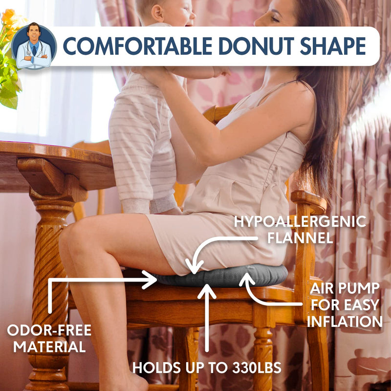 Dr. Frederick’s Original Donut Pillow - 18" Inflatable Donut Cushion for Tailbone Pain Relief - Donut Pillow Seat Cushion for Hemorrhoids, Bed Sores, Prostatitis - Gray - NewNest Australia