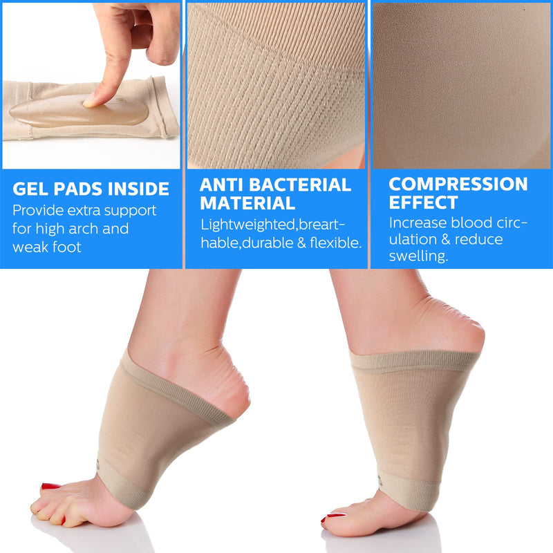 Metatarsal Support Arch Support Sleeves Padded Plantar Fasciitis Support Gel Pad Arch Socks Sole Arch Socks for Women Flat Feet Pain Relief Plantar Fasciitis (Beige) Beige - NewNest Australia