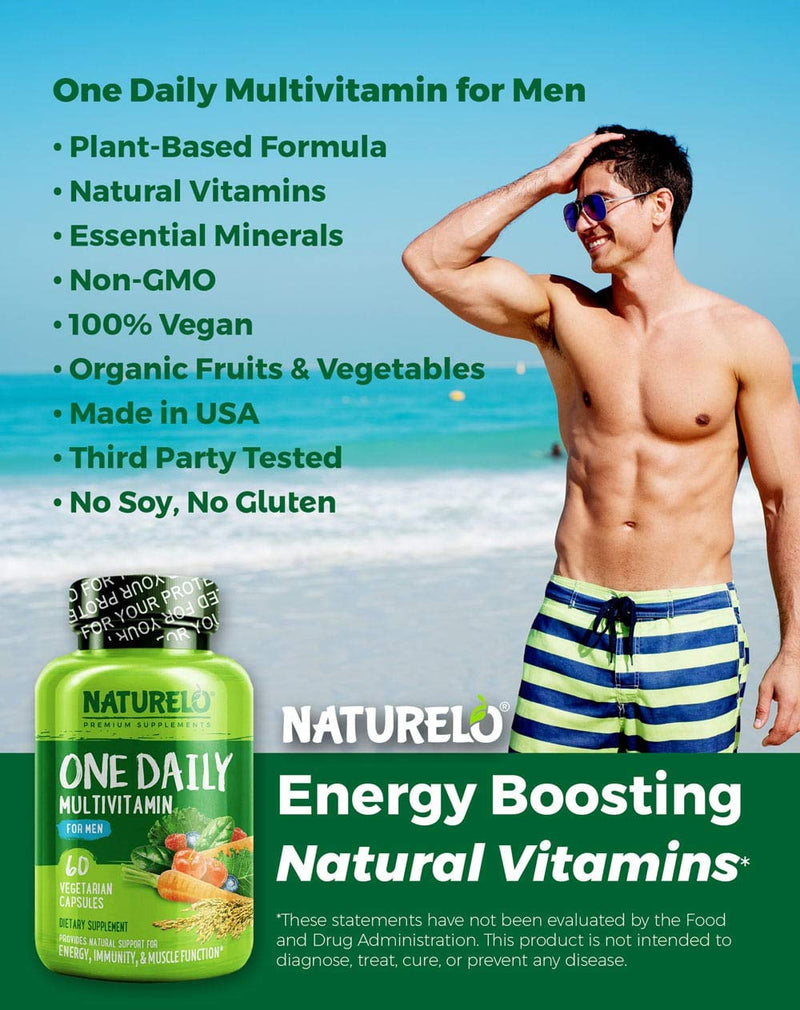 NATURELO One Daily Multivitamin for Men - with Vitamins & Minerals + Organic Whole Foods - Supplement to Boost Energy, General Health - Non-GMO - 60 Capsules | 2 Month Supply 60 Count (Pack of 1) - NewNest Australia