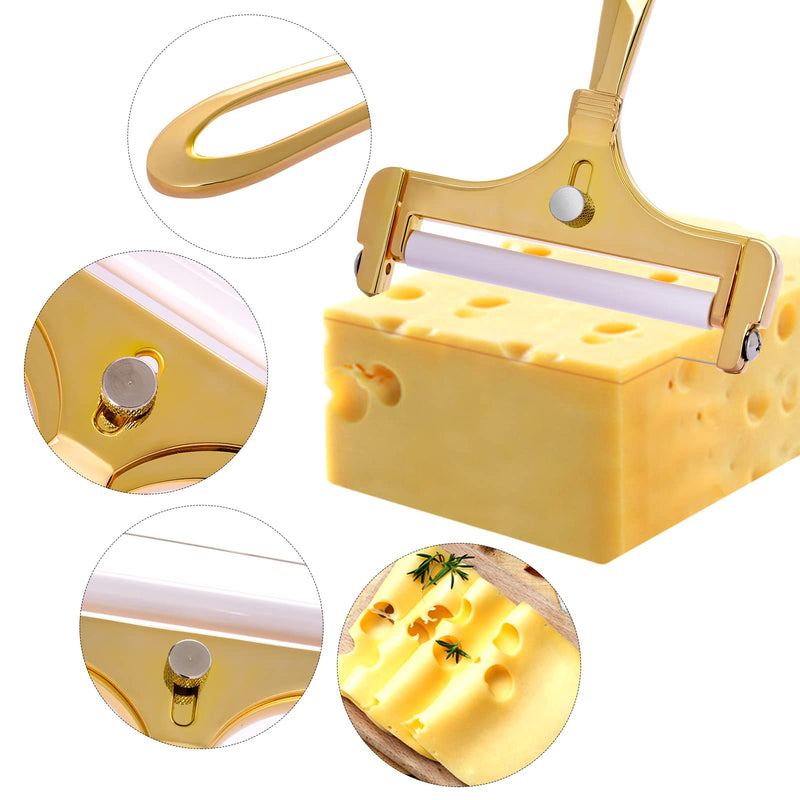 Poualss Stainless Steel Wire Cheese Slicer, Adjustable Thickness Cheese Cutter for Soft, Semi-Hard Cheeses Kitchen Cooking Tool Gold - NewNest Australia