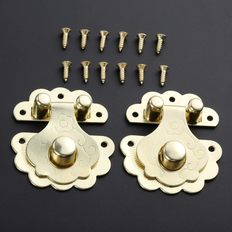 2 Pcs Box Latch Clasps with 12 Screws Flower Shape Cabinet Hasp for Jewelry Wooden Box Case Decorative Hasp Latch Buckle, Gold - NewNest Australia