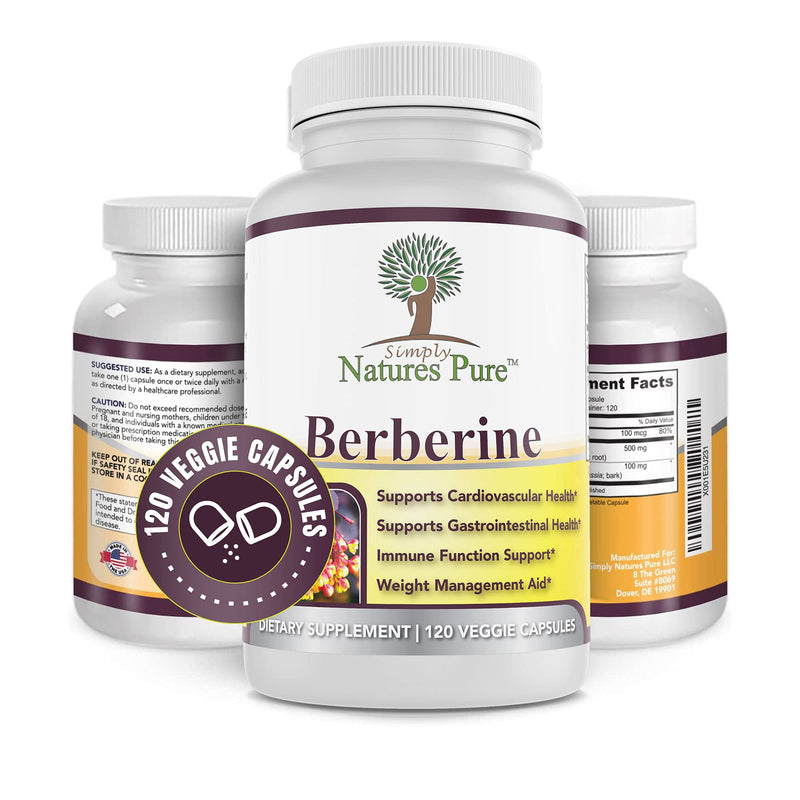 Premium Berberine HCl 500mg - 120 Capsules - Cardiovascular Gastrointestinal Immune Support - Chromium Cinnamon 120 Count (Pack of 1) - NewNest Australia