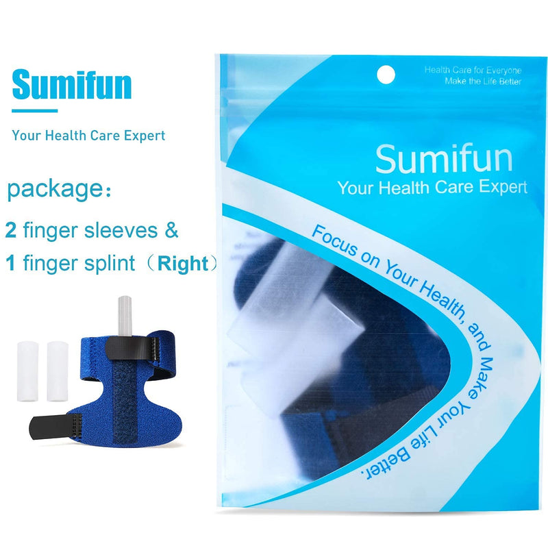 Sumifun Finger Brace for Right Hand, Finger Splints with 2 Gel Sleeves for Mallet Finger, Trigger Finger, Finger Supports with Built-in Aluminium Bar for Sprains, Pain Relief, Sports Injury, Blue Right Hand - Blue - NewNest Australia