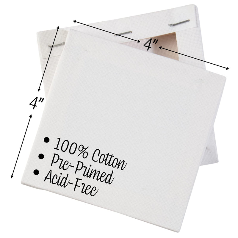 iDIY Stretched Canvas Board 4 x 4 (Set of 12) 5/8" - Classic White Blank, Pre Primed for Oils or Acrylics, 100% Cotton, Acid Free - Professional Grade for Painting or Art Project, Craft, Mixed Media - NewNest Australia