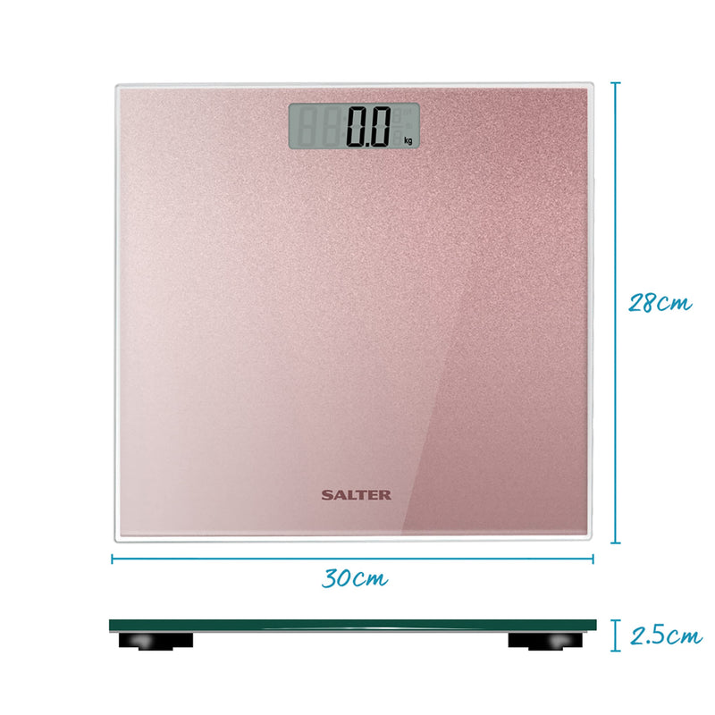 Salter 9037 Rggl3R Digital Bathroom Scales - Electronic Body Weight Scale, Tempered Glass Platform, Easy To Read, Instant Weight Measurement, 180 Kg Capacity, Rose Gold Glitter - NewNest Australia