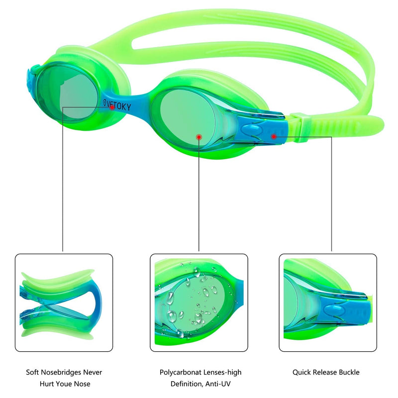 VETOKY Kids Swim Goggles, Pack of 2 Anti Fog Swimming Goggles UV Protection Clear No Leaking for Child and Youth Ages 3-12 Blue+green - NewNest Australia