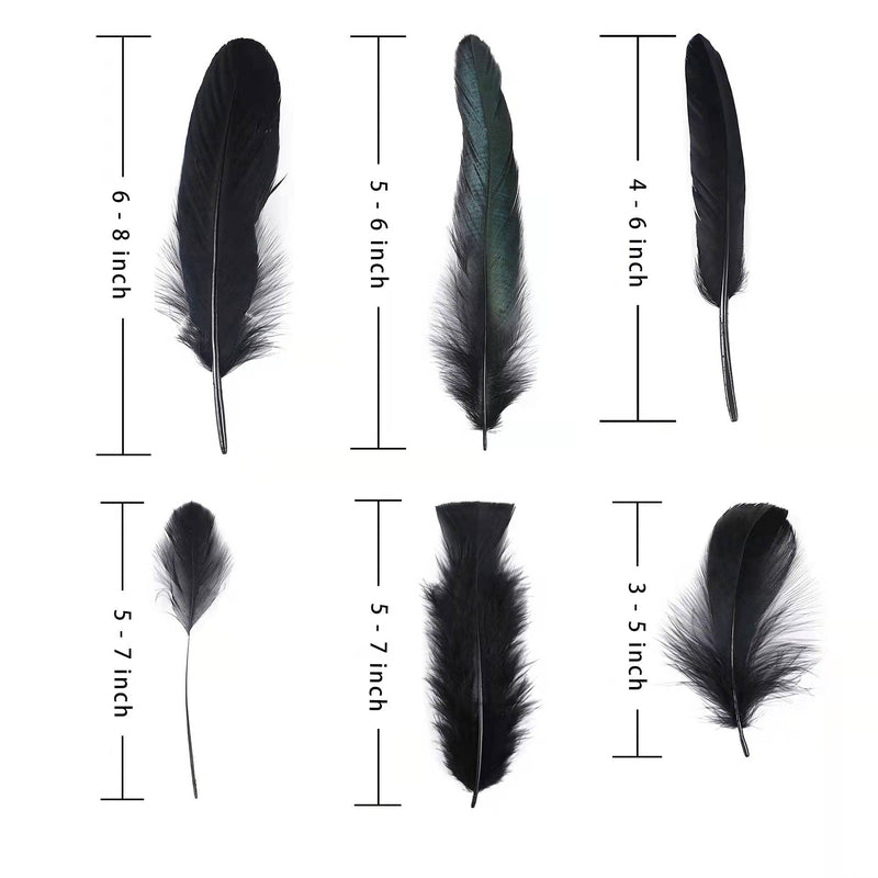 Larryhot Black Craft Feathers Bulk - 240pcs 6 Style Mixed Natural Feathers for Wedding Home Party, Dream Catcher Supplies and DIY Crafts (Black) - NewNest Australia