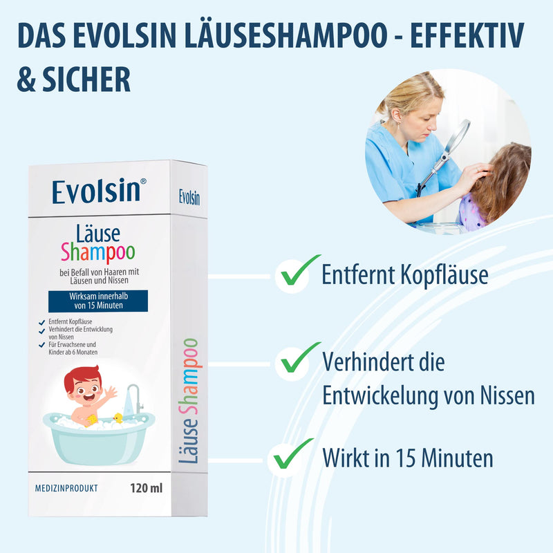 Evolsin 120 Ml Lice Shampoo With Lice Comb For Adults & Children From 6 Months - For Infestation Of Hair With Nits & Head Lice - Lice Agent Gentle On The Scalp - Works In 15 Minutes - NewNest Australia