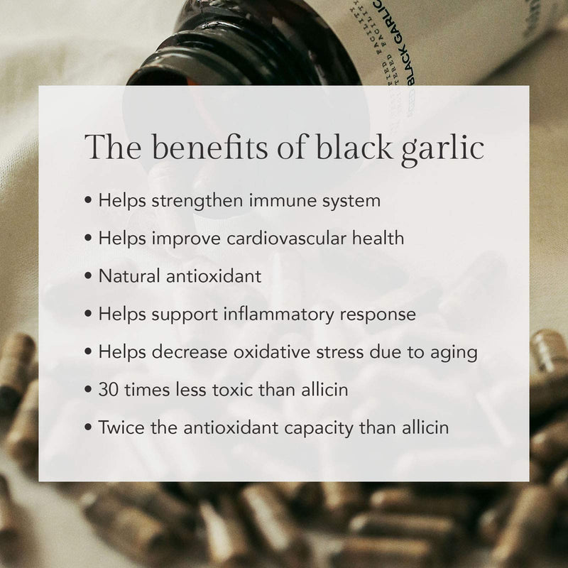 Aged Black Garlic Capsules - Garlic Pills for Cholesterol Support - Less Odor - Potent Antioxidant - 60 Capsules - Allium Sativum Supplement - More Effective Than Allicin - NewNest Australia