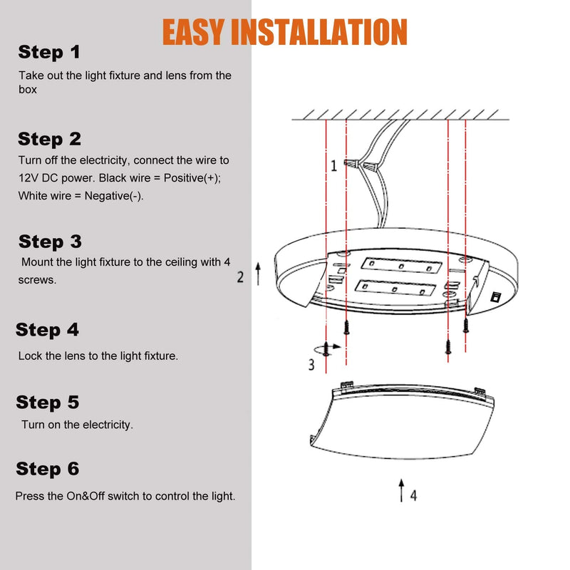 Facon Fashion LED 12V RV Ceiling Light with Switch, Length: 9-1/4'', DDS01-608 Oval Pancake Light, 12Volts RV Interior Light Fixture for RV Motorhomes Camper Caravan Trailer Boat 3400k Warm White - NewNest Australia