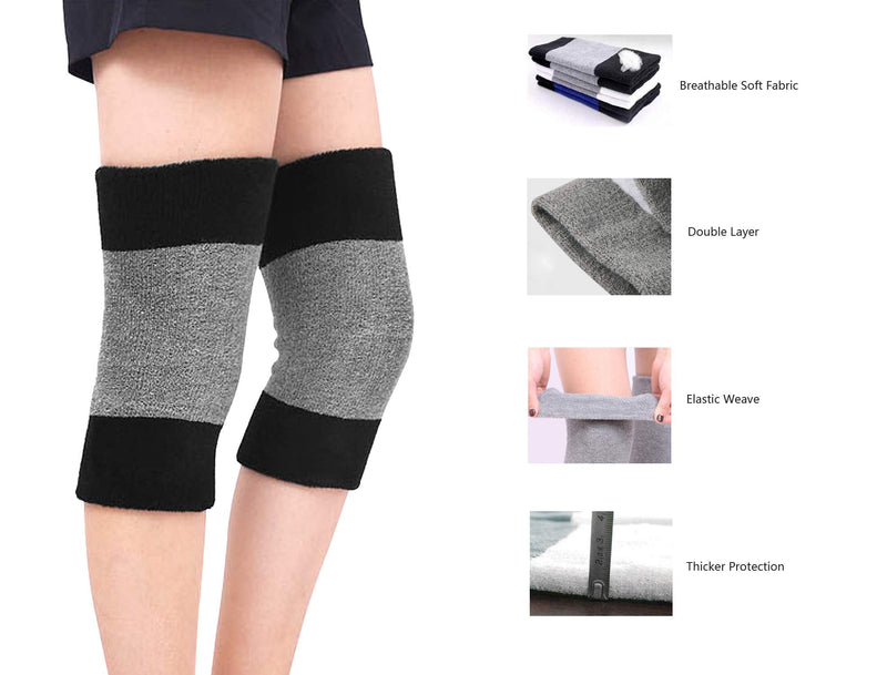 Men Women Thicken Thermal Knee Braces Leg Warmers Winter Breathable Cozy Warm Knee Pads Leg Sleeves Support Protector for Ski Cycling Dance Runing Arthritis Tendonitis, 1 Pair Black&Grey - NewNest Australia