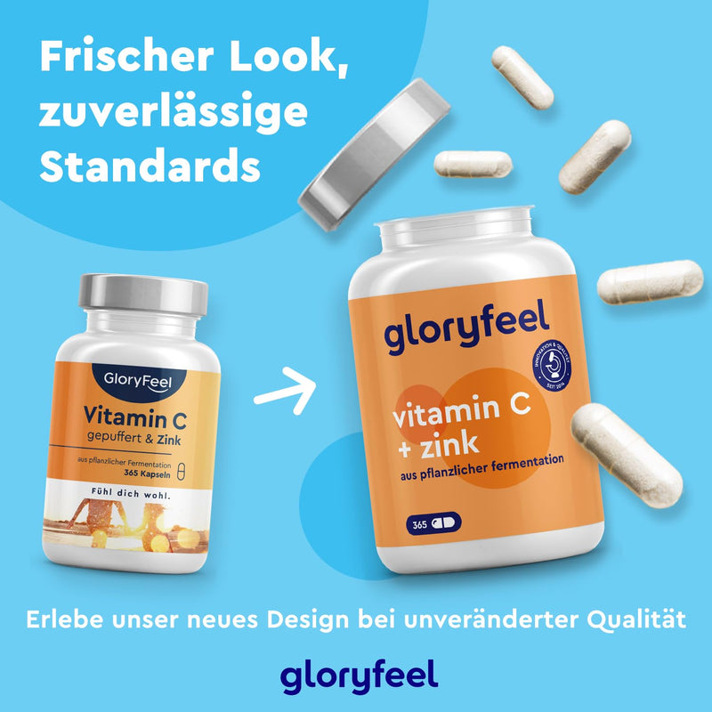 Vitamin C + Zinc - 365 Vegan Capsules - 1000 Mg Buffered Vegetable Vitamin C (Acid-Free And Stomach Friendly) Plus 20 Mg Zinc Per Daily Dose - Laboratory Tested Without Additives Made In Germany. - NewNest Australia
