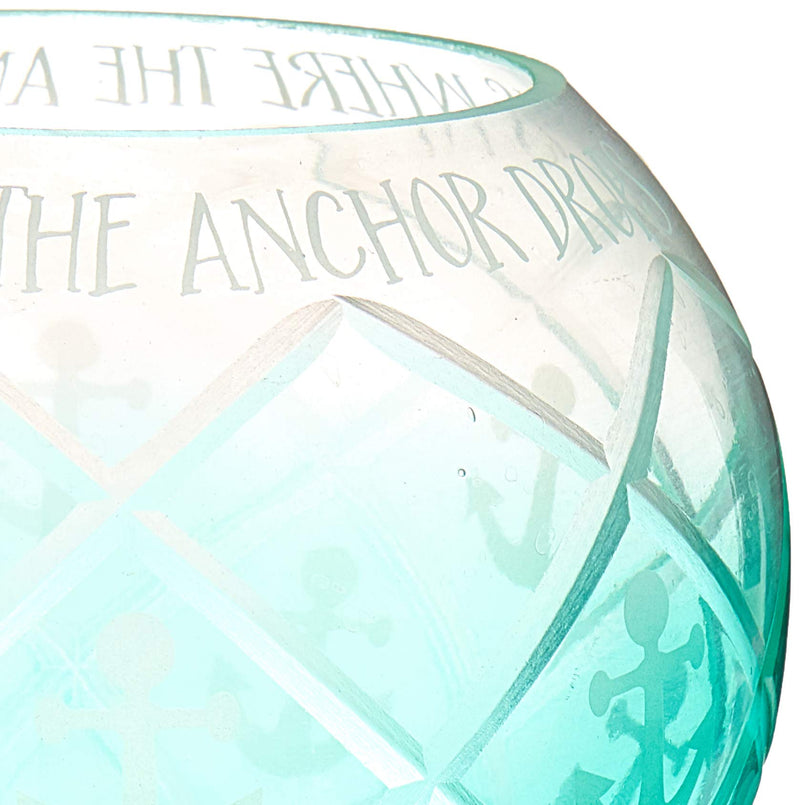 NewNest Australia - Pavilion - Aqua Ombre Diamond Cut Anchor Pattern Beach House 5 Inch Round Tealight Candle Holder - Home Is Where The Anchor Drops 