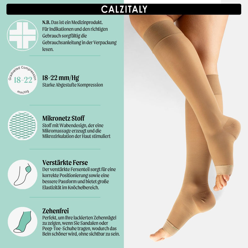 CALZITALY PACK 1/2 toe-free support stockings with strong graduated compression 18-22 mm/Hg | Compression stockings Open Toe | 140 DEN | Made in Italy L/XL (2 pieces) skin color - NewNest Australia