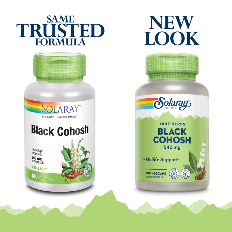 Solaray Black Cohosh 540 mg | Womens Health & Menopause Support Supplement | Whole Root | Non-GMO, Vegan & Lab Verified | 180 VegCaps - NewNest Australia