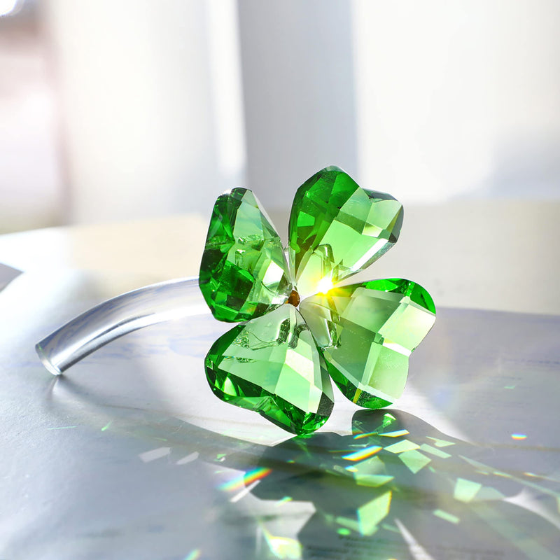 Crystal Flower Dreams Four-Leaf Clover Figurine Collectibles Green Crystal Glass Statue Ornament Lucky Gift for Car Table Shelf Decorations - NewNest Australia