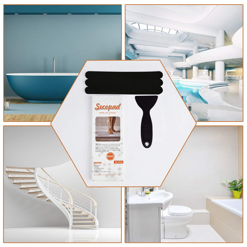 Secopad Anti Slip Shower Stickers 12 PCS Safety Bathtub Strips Adhesive Decals with Premium Scraper for  Bath Tub Shower Stairs Ladders Boats Black - NewNest Australia