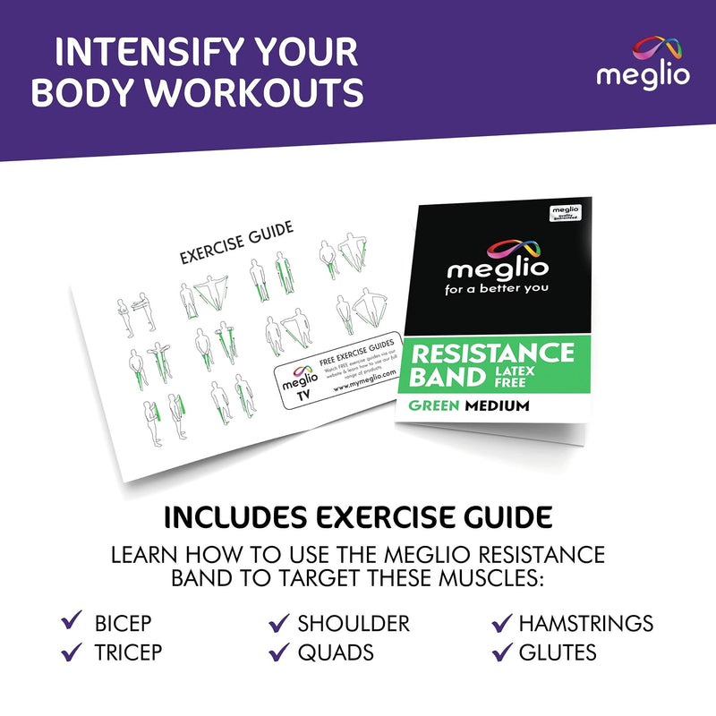 Meglio Resistance Bands Latex Free - Exercise Bands for Physiotherapy, Strength Training & Fitness Workouts, Yoga, Pilates, Stretching. Range of Resistance Strengths 2m Green (Medium) - NewNest Australia