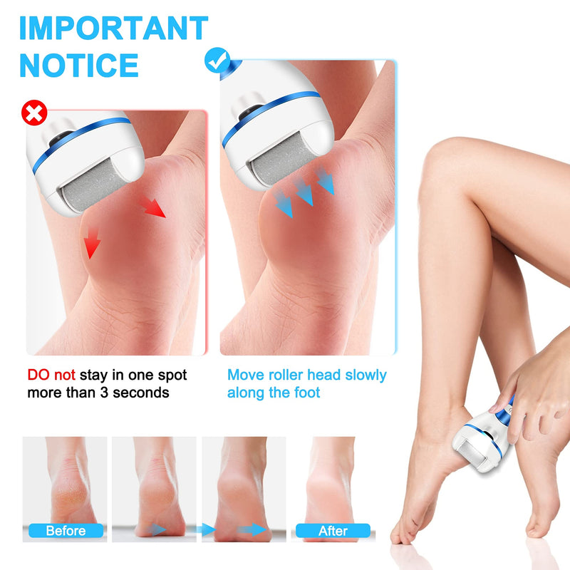 Hard Skin Remover Foot File Electric, Ratukall Rechargeable Dry Skin Remover for Feet, Professional Pedicure Tools Foot Scrubber Care Kit with Storage Bag for Dead Skin Cracked Corn Heels Calluses Blue - NewNest Australia