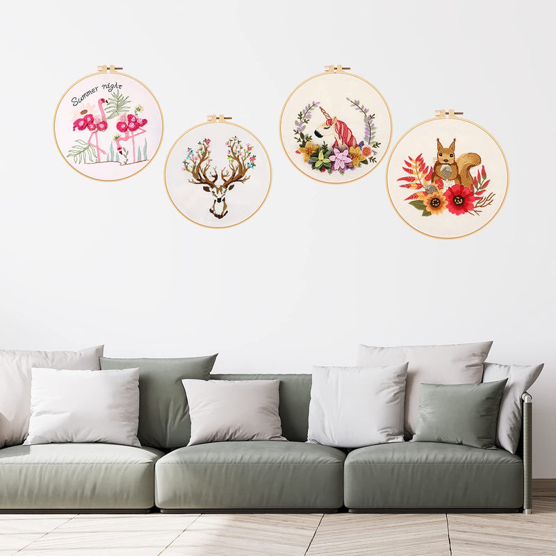 Embroidery Starters Kit with Pattern for Beginners, 4 Pack Cross Stitch Kits, 2 Wooden Embroidery Hoops,Scissors,Needles and Color Threads,Needlepoint Kit for Adults Animal - NewNest Australia