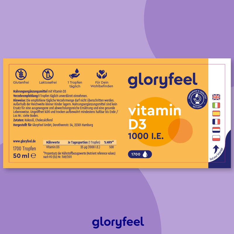 Vitamin D3 drops - 50ml (1700 drops) - Laboratory tested 1000 IU per drop - Made in MCT oil from coconut - No additives - High dosage without additives in Germany - NewNest Australia