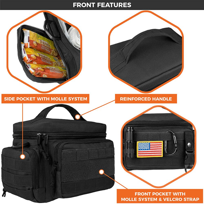 OPUX Tactical Lunch Box for Men, Insulated Lunch Bag for Men Adult, Large Lunch Cooler with MOLLE, Mesh Side Pockets, Tactical Lunch Bag Pail for Office, Meal Prep (Black) Black Medium - 10x7.5x6.5 Inches - NewNest Australia