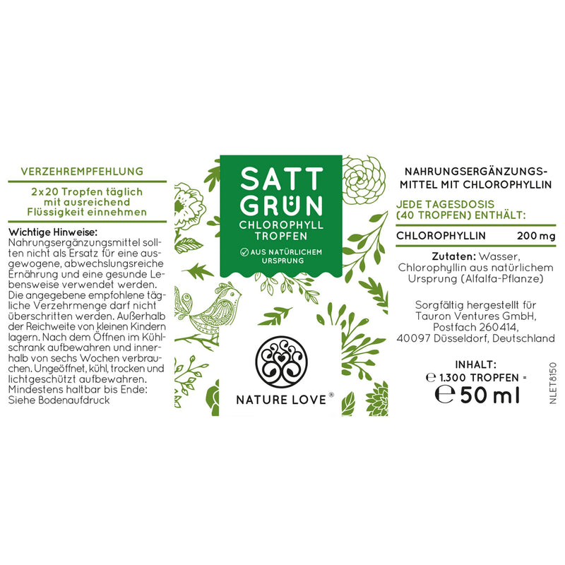 Liquid chlorophyll from alfalfa (50 ml) - high dose with 200 mg chlorophyllin per daily dose - alternative to chlorophyll tablets - vegan, laboratory tested and produced in Germany - NewNest Australia