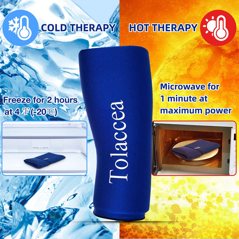 Tolaccea Knee Ice Pack & Elbow Ice Pack Support Brace for Hot & Cold Compress Therapy, Compression Sleeve Reusable Gel Pack for Injury Cold Wrap for Knee Calf Elbow (Blue,S) Blue Small(9''-12'') - NewNest Australia
