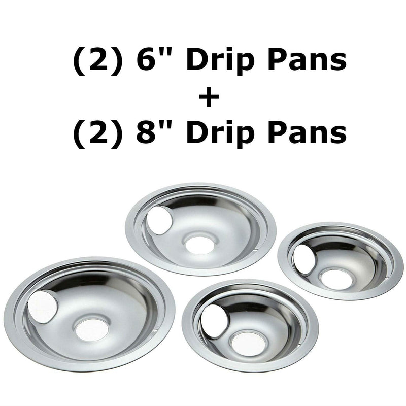 KITCHEN BASICS 101 WB31T10010 and WB31T10011 Replacement Chrome Drip Pans for GE/Hotpoint Electric Range with Locking Slot - Includes 2 6-Inch and 2 8-Inch Pans, 4 Pack - NewNest Australia